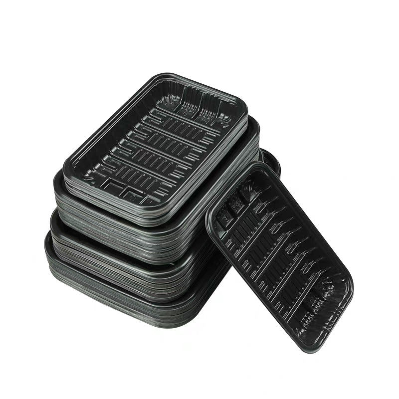 Customized Blister Frozen Food Tray Black Disposable Meat Trays Rectangular