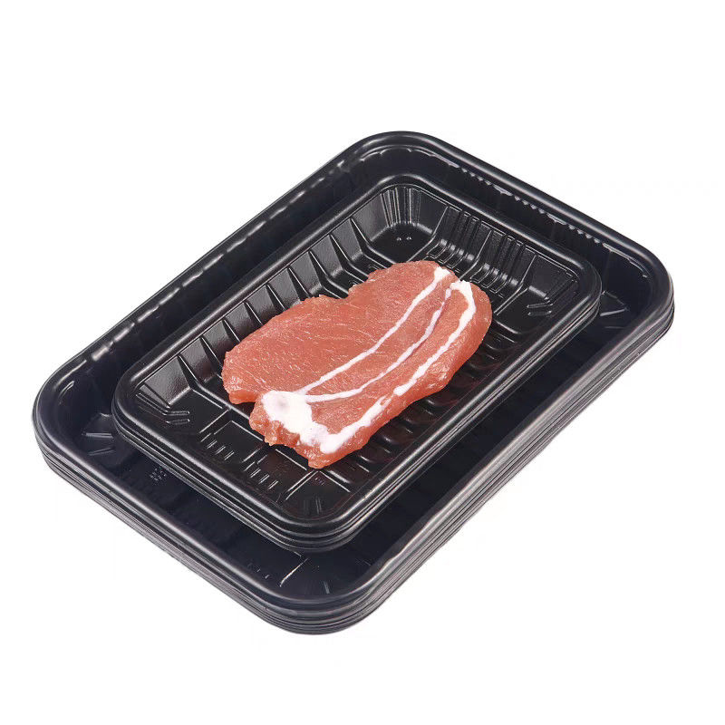 Customized Blister Frozen Food Tray Black Disposable Meat Trays Rectangular