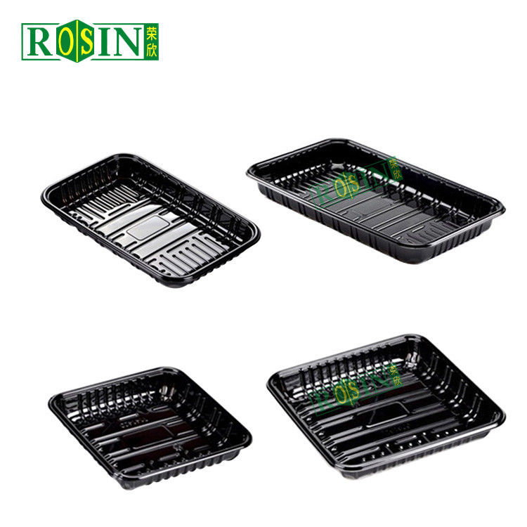 Customized Blister Frozen Food Tray Black Disposable Meat Trays Rectangular