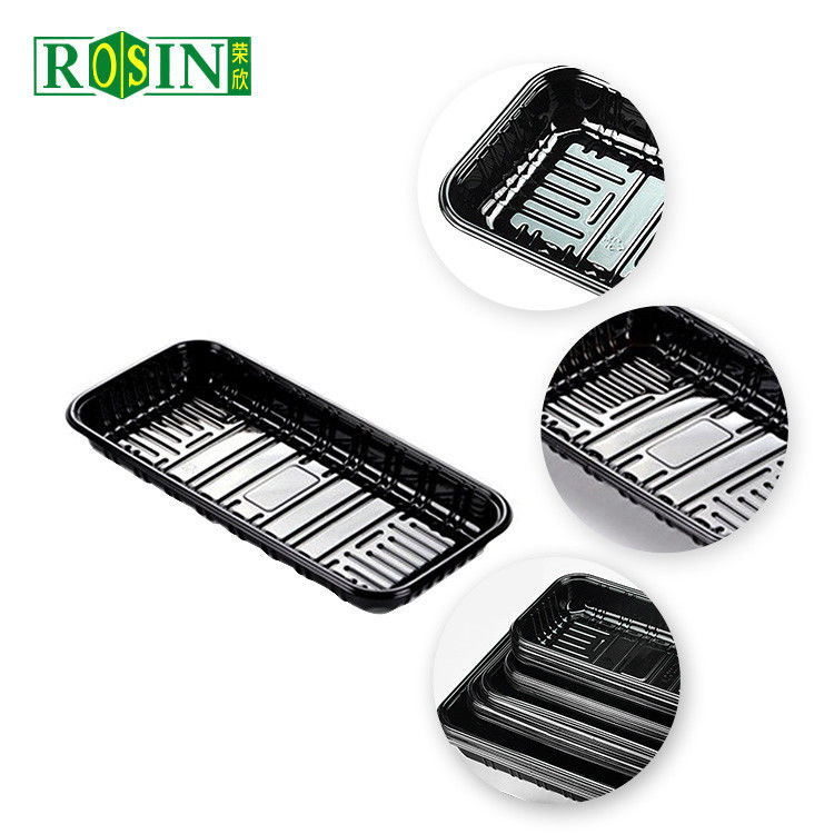 Customized Blister Frozen Food Tray Black Disposable Meat Trays Rectangular