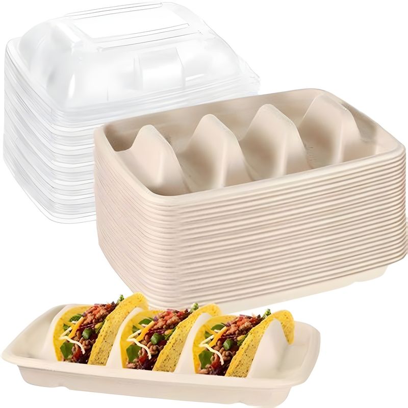 Einweg-Biodegradable Zuckerrohr Bagasse TACO Box Maisstärke TACO Tray mit Deckel Mexikanischer Mais Tortilla TACO Verpackung