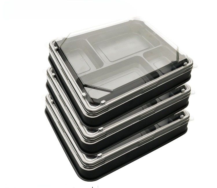 شبكة سوداء النمط الياباني صناديق الوجبات البنتو صناديق السوشي المستخدمة مرة واحدة صندوق الميكروويف PS / ops صندوق الغداء البلاستيكي مع غطاء