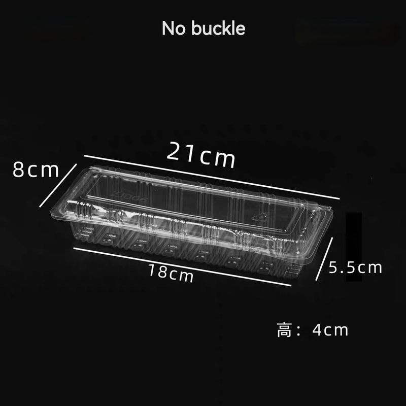 PET Rectangular / Square Transparent Hinge Clam Vacuum Formed Cake Roll Sushi Fruit Takeaway Transparent Box With Lid