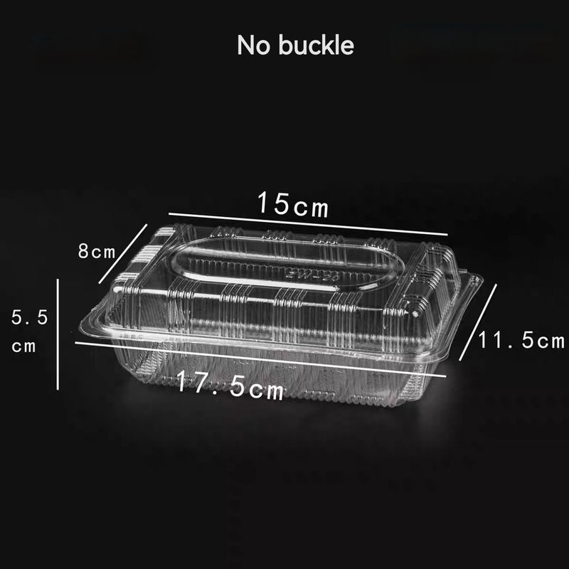 PET Rectangular / Square Transparent Hinge Clam Vacuum Formed Cake Roll Sushi Fruit Takeaway Transparent Box With Lid