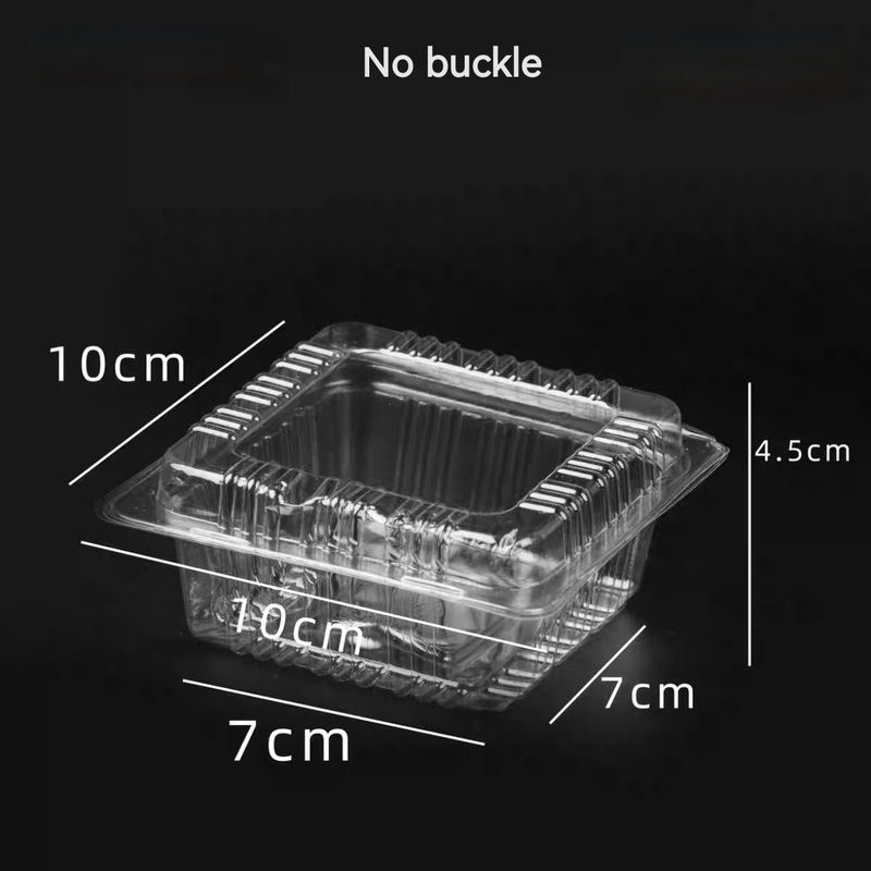 PET Rectangular / Square Transparent Hinge Clam Vacuum Formed Cake Roll Sushi Fruit Takeaway Transparent Box With Lid