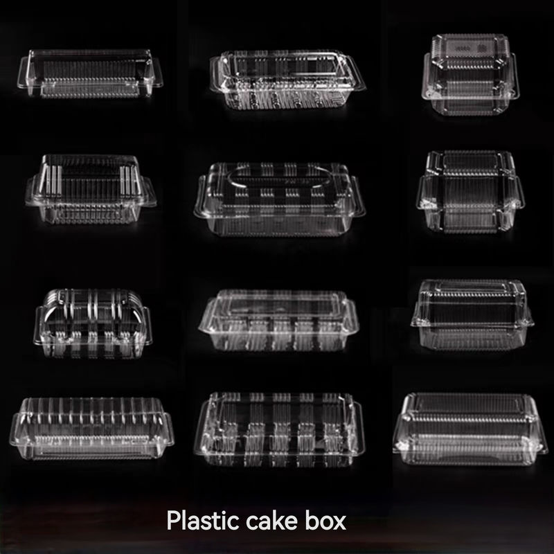 Disposable PET Plastic Transparent Clam Shell Hinge Vacuum Formed Cake Pastry Baking Takeout Clear Box Cover
