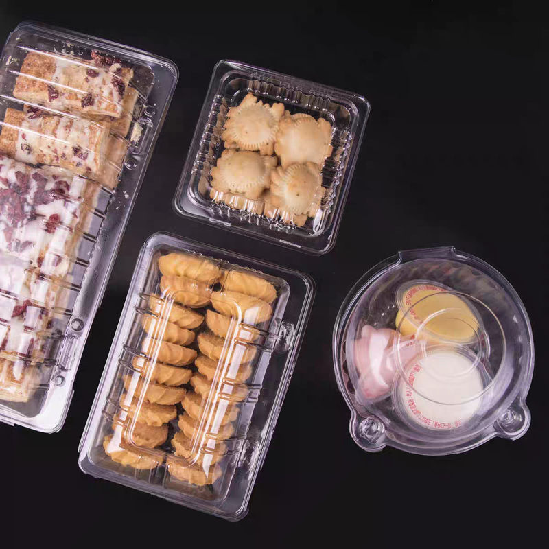 Disposable PET Plastic Transparent Clam Shell Hinge Vacuum Formed Cake Pastry Baking Takeout Clear Box Cover