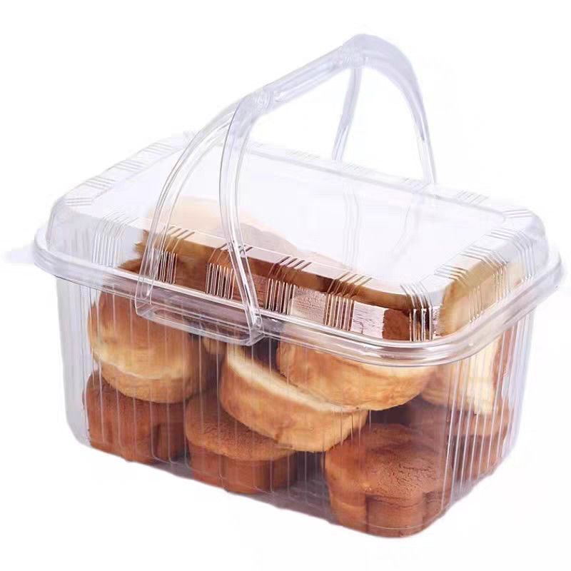 Disposable Plastic Food Grade PET Transparent Packaging Box Cake And Puff Pastry Packaging Box 3 Pound Rectangular Basket With Lid