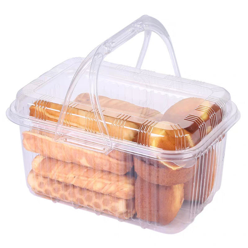 Disposable Plastic Food Grade PET Transparent Packaging Box Cake And Puff Pastry Packaging Box 3 Pound Rectangular Basket With Lid