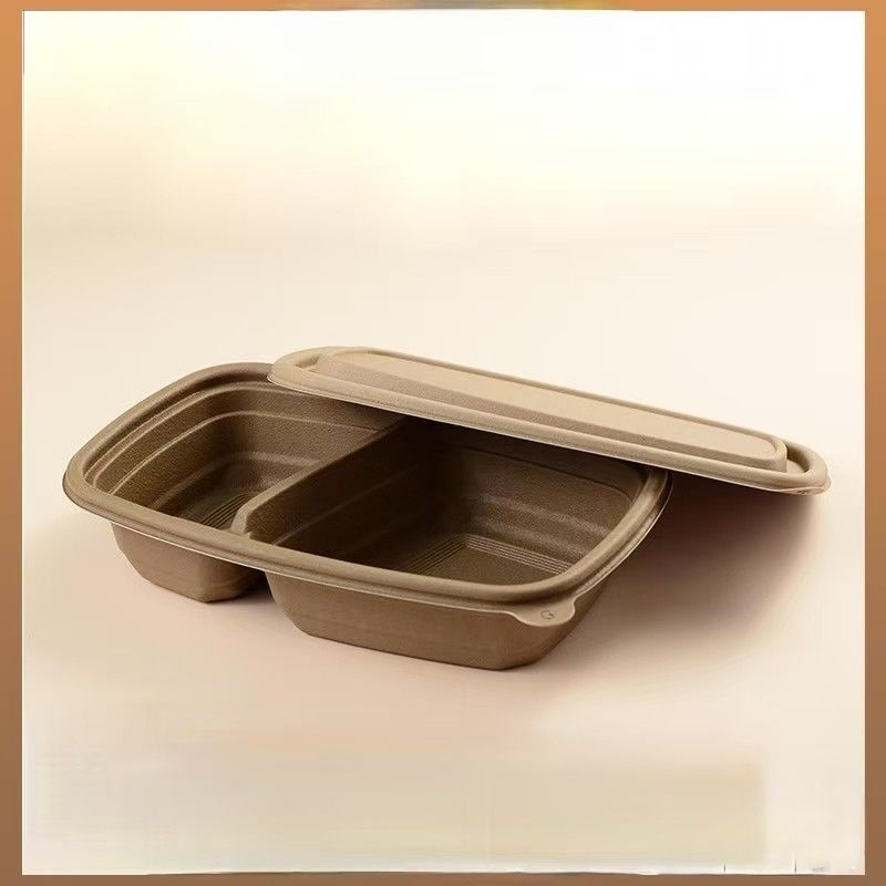 Εταιρική απευθείας παράδοση 100% βιοδιασπώμενη 2 διαμερίσματα κοντέινερ με φλοιές ρυζιού με καπάκι