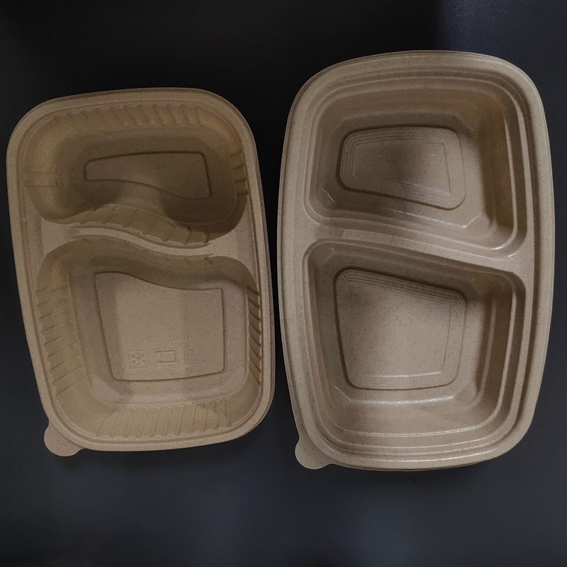 800ml Một lần sử dụng Rice Husk Fiber Pulp Takeaway Box Hỗn hợp thực phẩm đa phòng thân thiện với môi trường với nắp