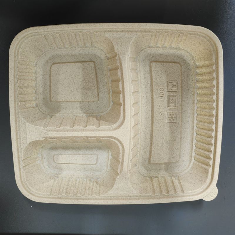 अनुकूलन योग्य 3 विभाजन डिस्पोजेबल कंपोस्टेबल टू-गो कंटेनर हिंज्ड टेक अवे फूड कंटेनर चावल की भूसी डिस्पोजेबल लंच बॉक्स
