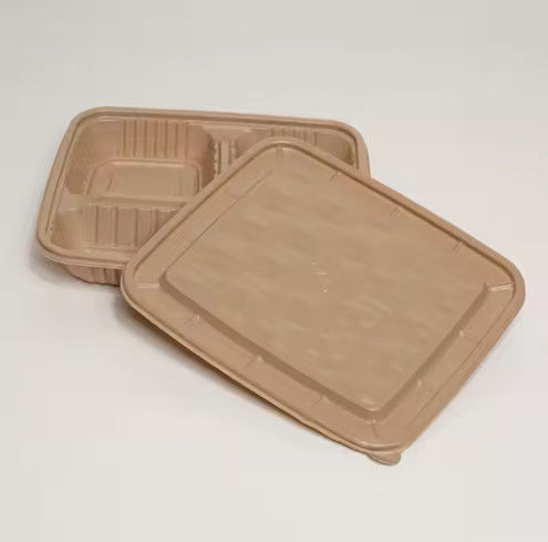 अनुकूलन योग्य 3 विभाजन डिस्पोजेबल कंपोस्टेबल टू-गो कंटेनर हिंज्ड टेक अवे फूड कंटेनर चावल की भूसी डिस्पोजेबल लंच बॉक्स