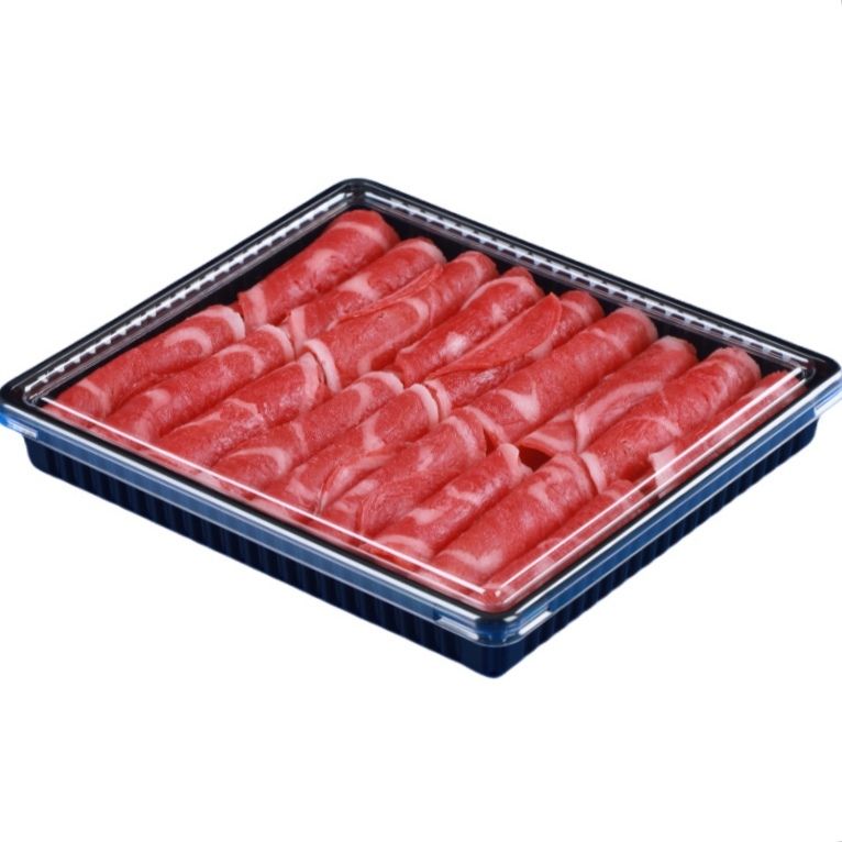 Customized Disposable Black PP Beef And Mutton Roll Packaging Box With PS Transparent Anti Fog Cover Plastic PET Sushi Packaging Takeout Box