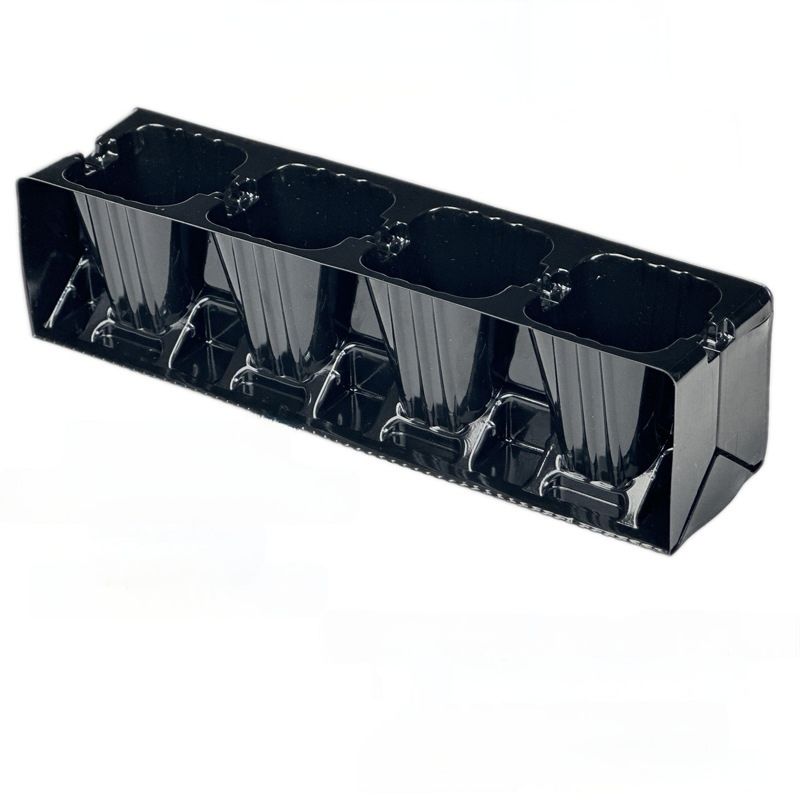 4 seedling trays in a group Clamshell foldable plant/flower horticultural black plastic PET germination container