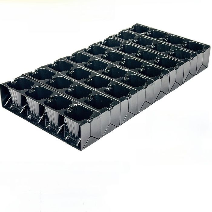 4 seedling trays in a group Clamshell foldable plant/flower horticultural black plastic PET germination container