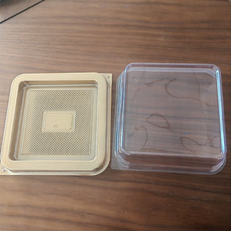 Customized disposable plastic pp golden cake container blister Dim sum cake package with transparent lid