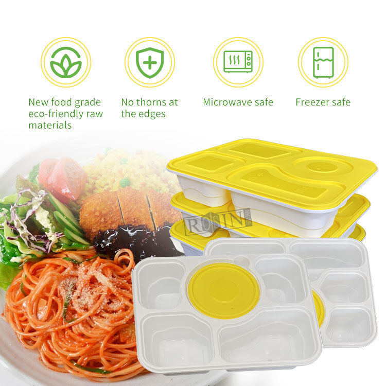 4 5 6 Sections Food Grade Meal Takeout Container Plastic Food Packaging with Soup Bowl