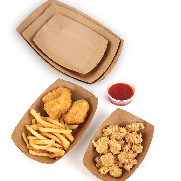 4oz to 32oz Boats Shape Kraft Paper Disposable Fast Food Trays for Fried Chicken Fries
