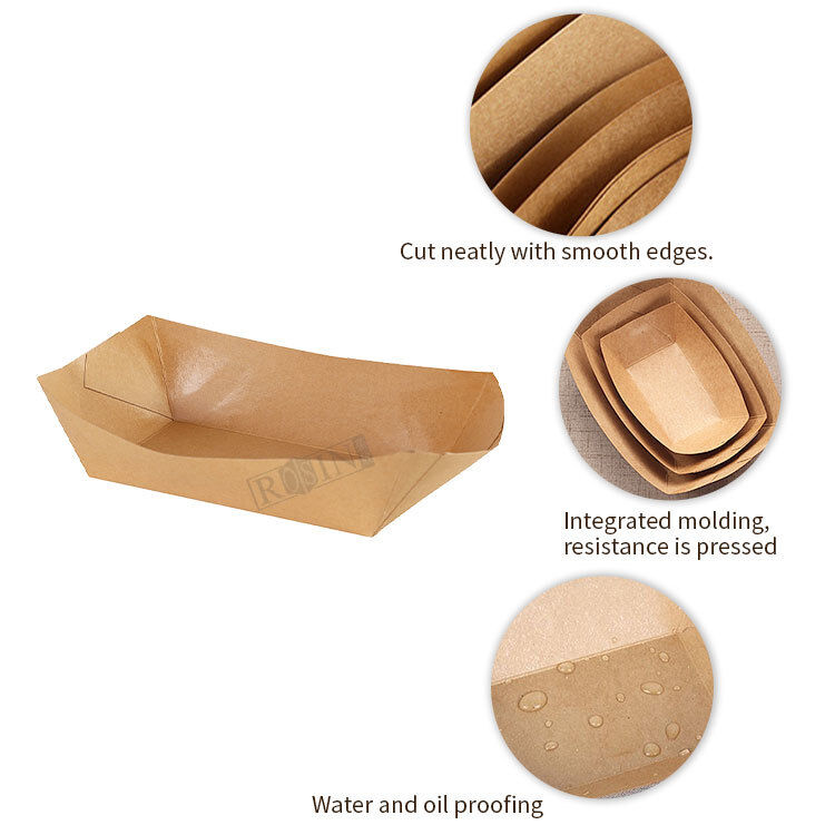 4oz to 32oz Boats Shape Kraft Paper Disposable Fast Food Trays for Fried Chicken Fries