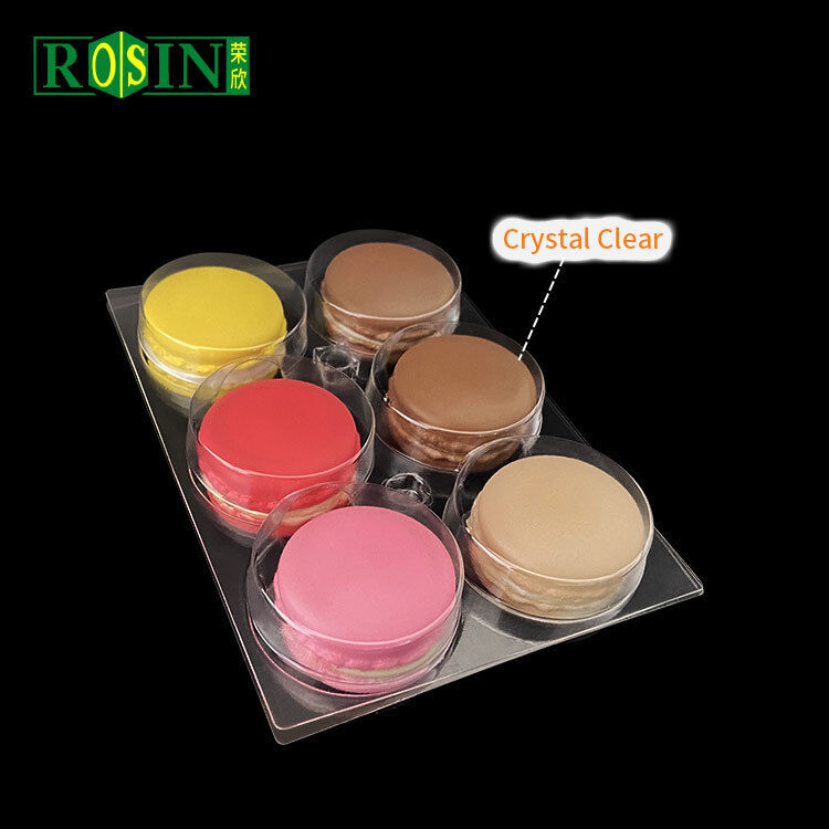 Customized 6 cell 2 * 3 macaron vacuum formed tray PET transparent disposable food grade tray