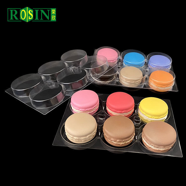 Customized 6 cell 2 * 3 macaron vacuum formed tray PET transparent disposable food grade tray