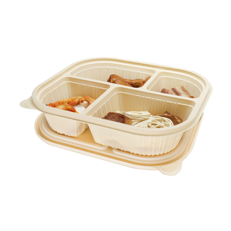 Customized disposable corn starch 4 grid biodegradable lunch box with lid co- friendly partition lunch box