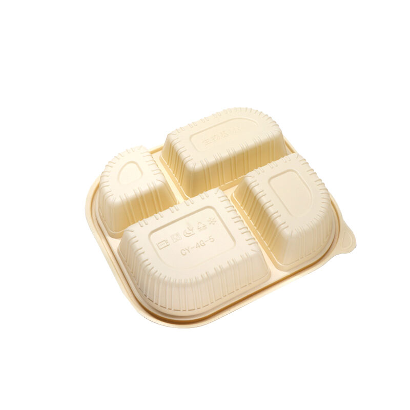 Customized disposable corn starch 4 grid biodegradable lunch box with lid co- friendly partition lunch box