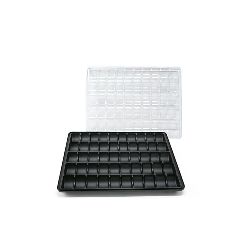 Rosinpack Customized Disposable 5 × 10 Grid Black Bottom Macaron Blister Box with Transparent Cover