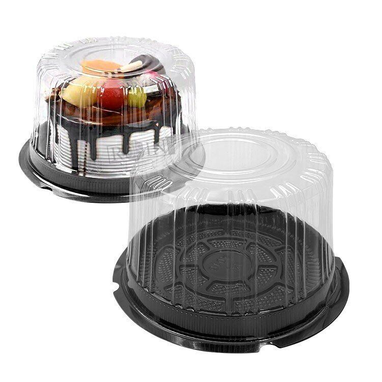 6/9 Inch Round Clear PET Dome Cake Container with Black Base Disposable Cake Packaging Box
