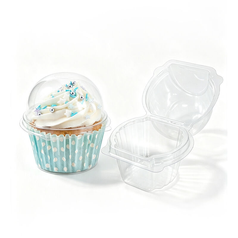 Single cake blister box with hinged clamshell clear Muffin cupcake box