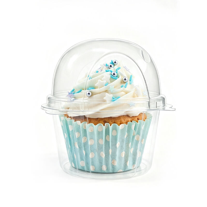Single cake blister box with hinged clamshell clear Muffin cupcake box