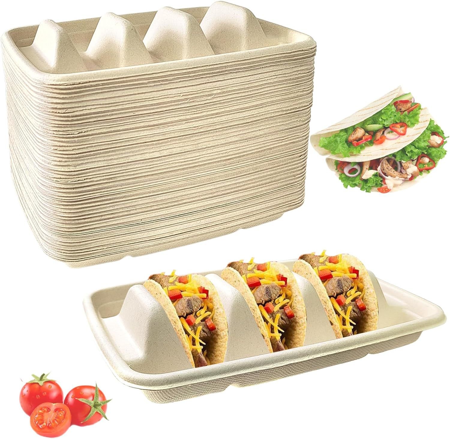 Disposable Biodegradable Sugarcane Bagasse TACO Box Corn Starch TACO ...